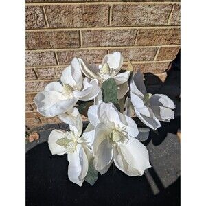 32in White Faux Magnolia Floral Bouquet Of 5 Long Stemmed